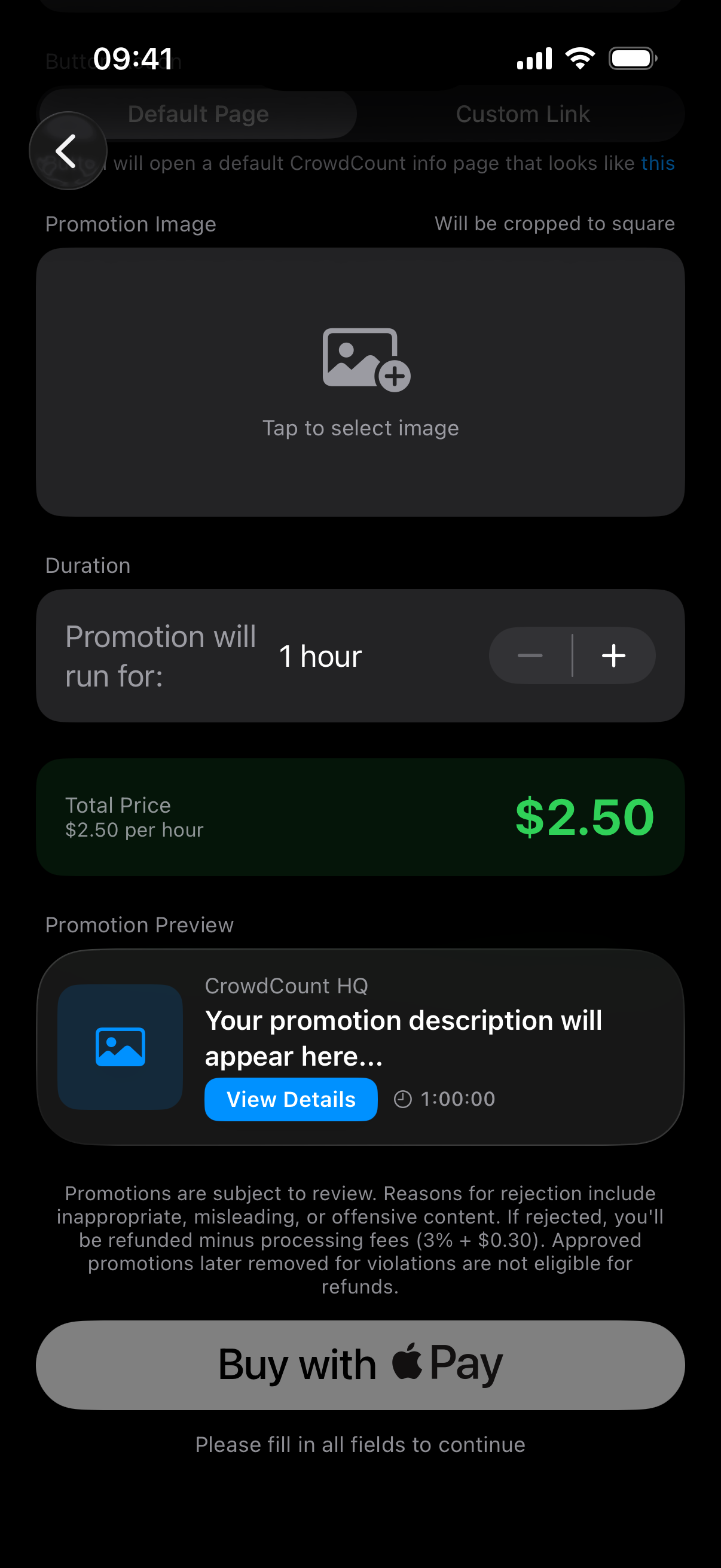View to Create a Promotion, scrolled down